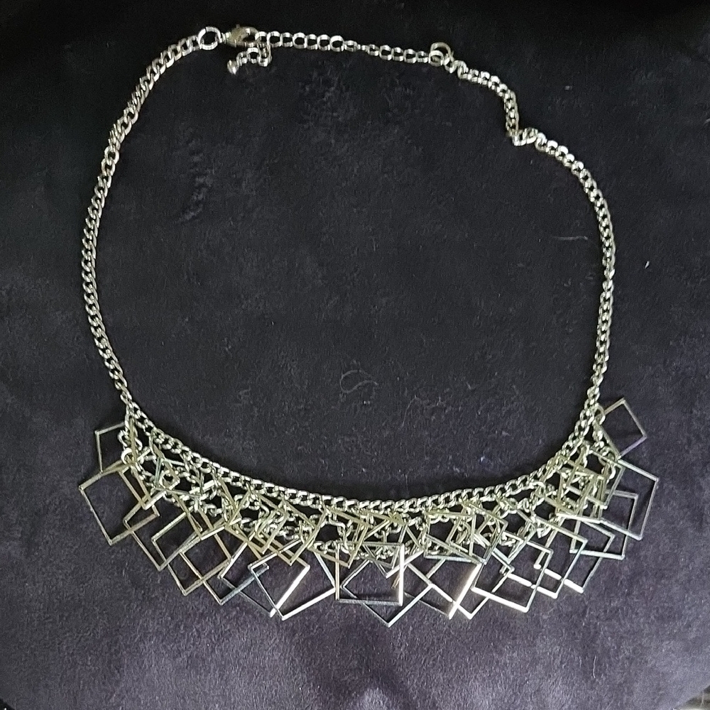 Silver Geometric Squares Necklace